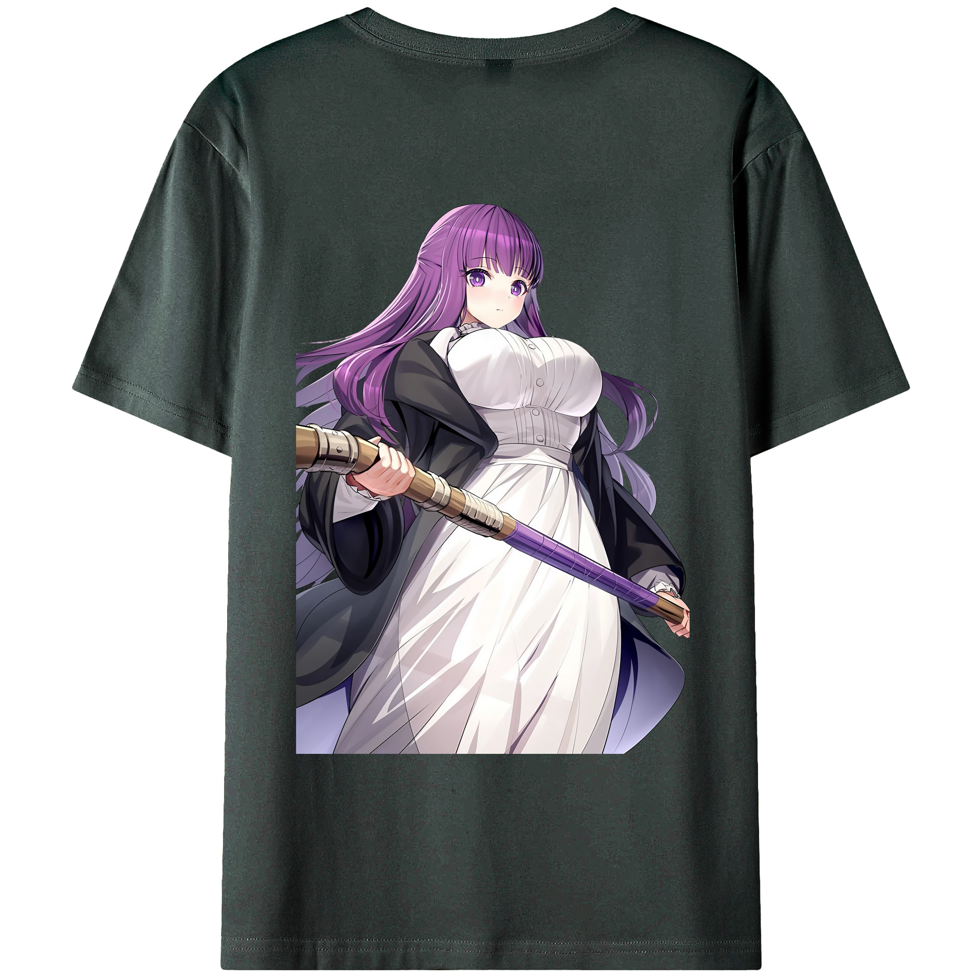 （画像用） 葬送のフリーレン Frieren 綿100％ メンズ半袖Tシャツ（バックプリント） 通気性